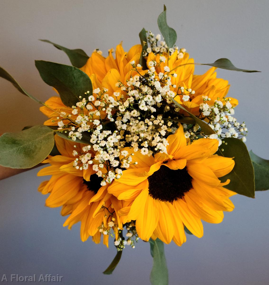 BB1587-Simple sunflower and baby's breath bridesmaid bouquet