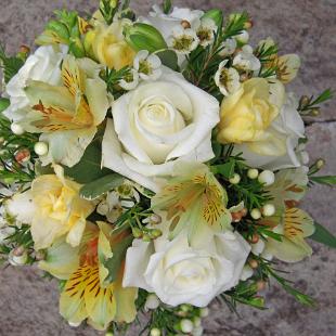 BB0266-White Rose, Yellow Freesia, and Alstroemeria Bridal Bouquet