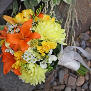 BB0453-Yellow Dahlia and Orange Lily Bride's Bouquet