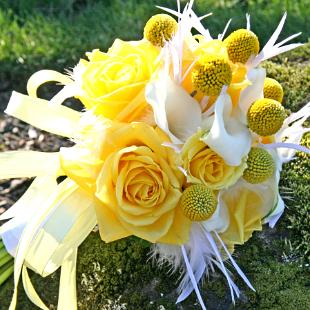 BB0859-Yellow Rose, White MIni Calla Brides Bouquet