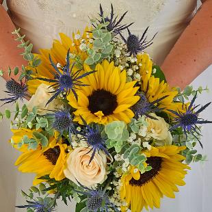 BB1549-Yellow and Blue Sunflower Brides Bouquet