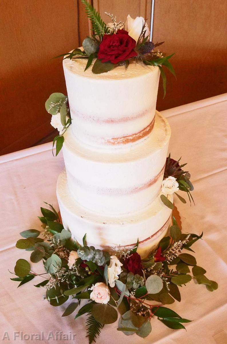 CA0203-White Cake with Maroon and White Flowers