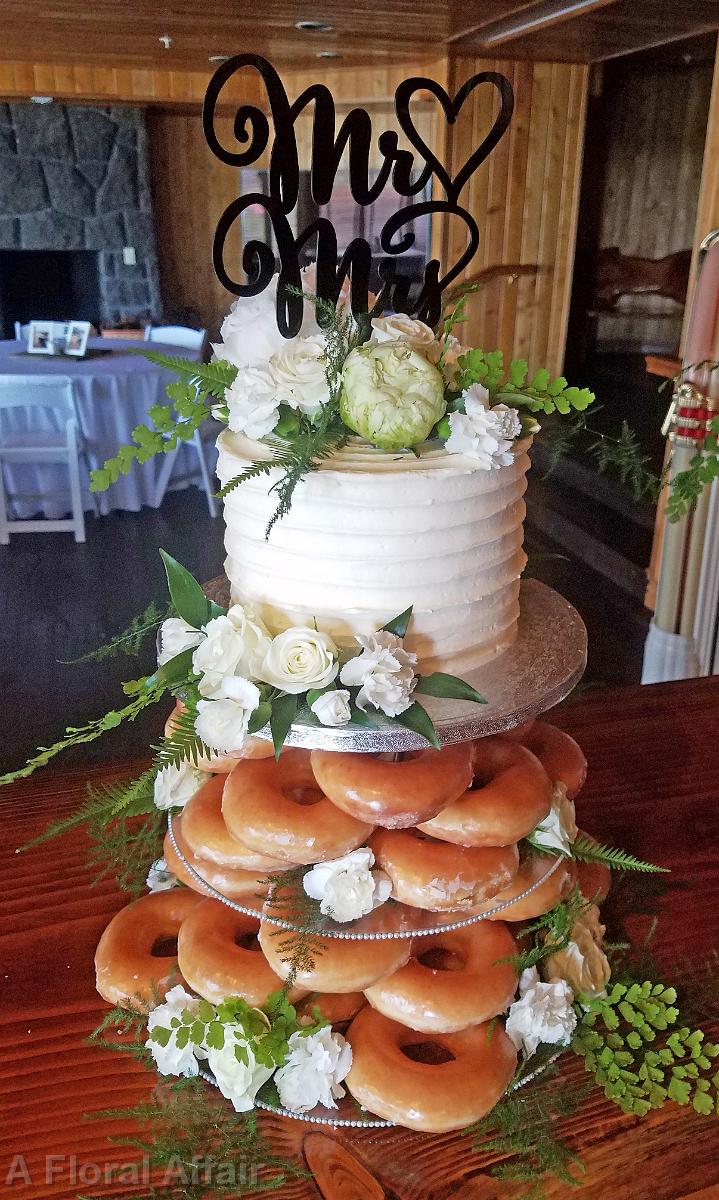 CA0205-Donut Tower & Cutting Cake with White and Green Floral Accents