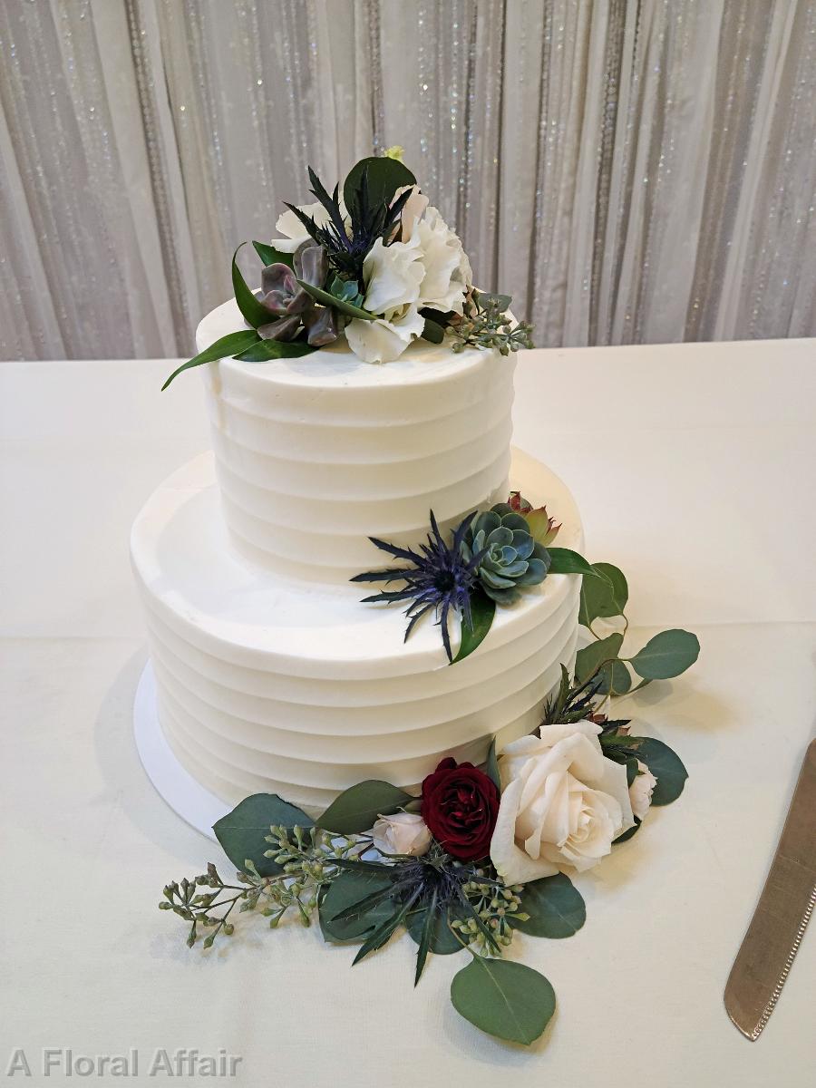 CA0211-Wine, White and Blue Cake Floral with Succulents-1