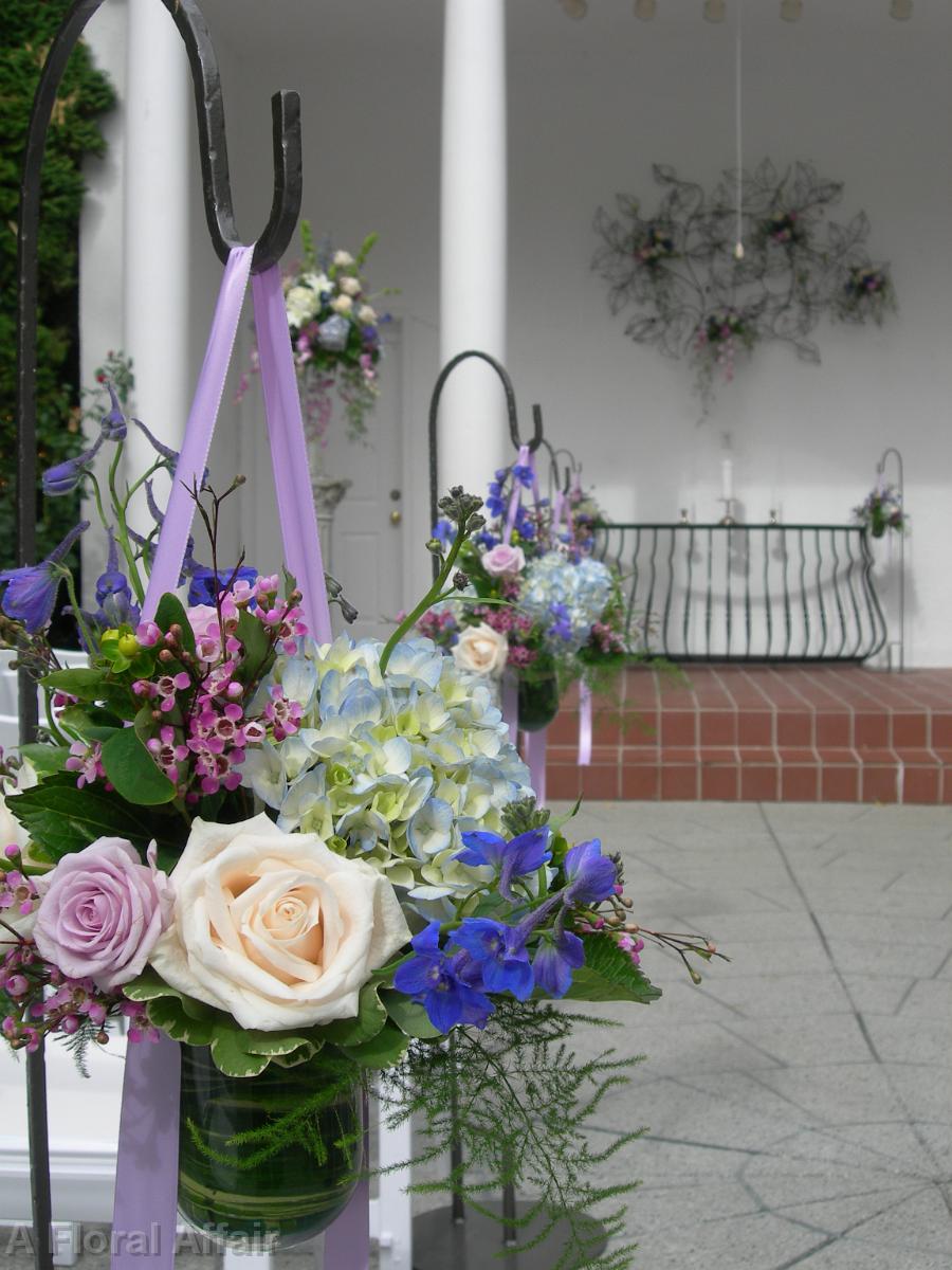 AM0286-Lavender, Blue and Ivory Shepherd Hook Arrangements