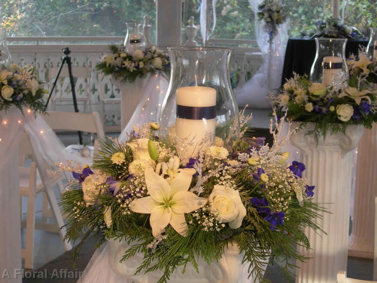 AM0301-Winter White and Blue Aisle and Centerpiece Flowers