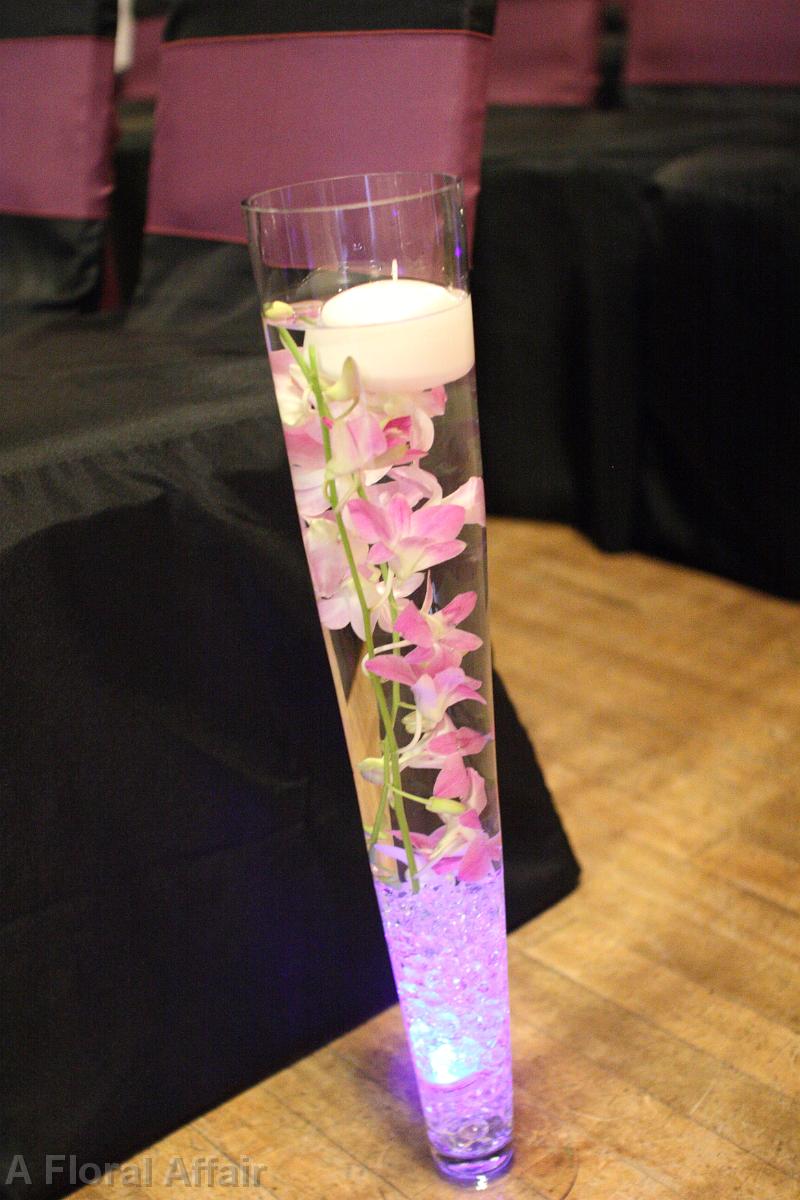 AM0502-Tall Lavender Orchid and Candle Aisle Marker