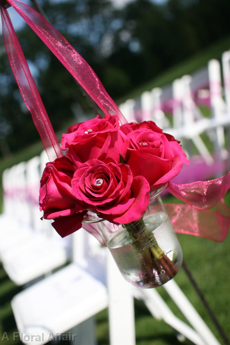 AM0525-Magenta Rose and Rhinestone Aisle Markers