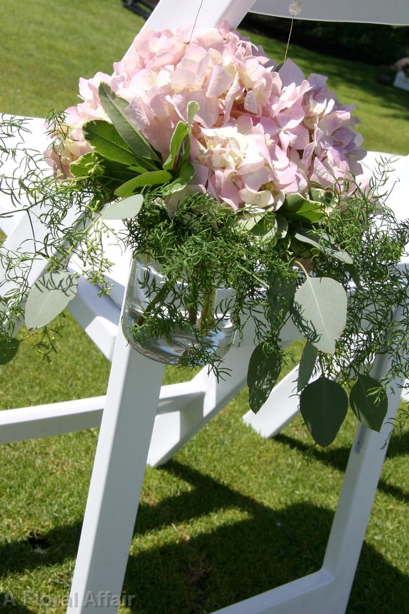 AM0606-Pink Hydrangea and Soft Greenery Ceremony Chair Arrangement