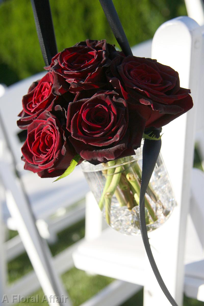 AM0623-Deep Red Rose and Rhinestone Aisle Arrangement