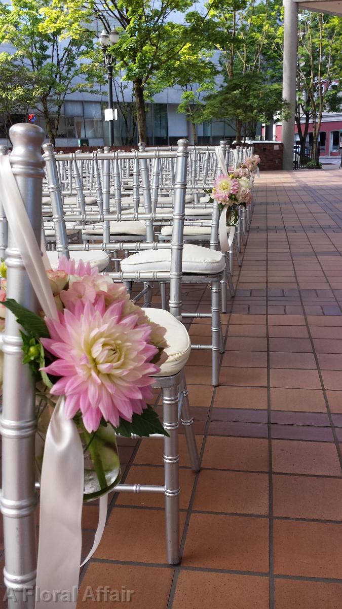 CF0685-Pink and White Aisle Marker On SIlver Chiavari Chairs