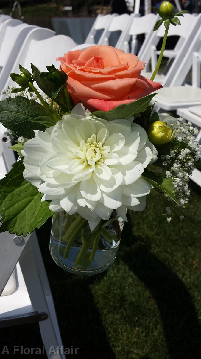 CF0772-White Dahlia and Coral Rose Aisle Flowers