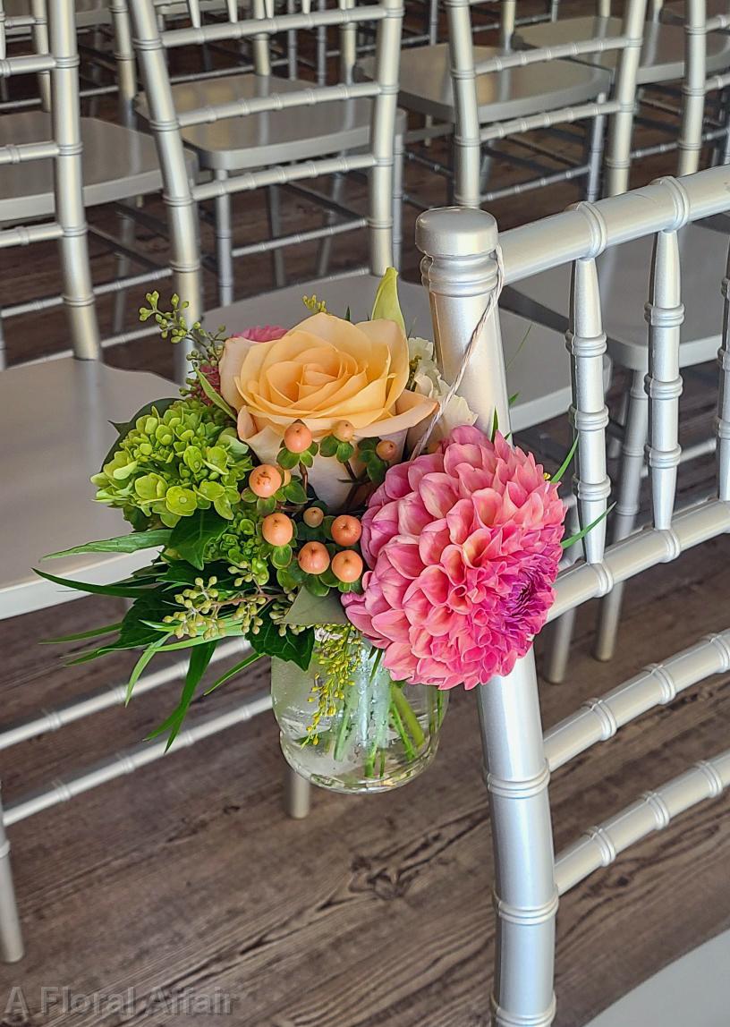 CF9365- Coral and Peach Hanging Aisle Marker on Chair