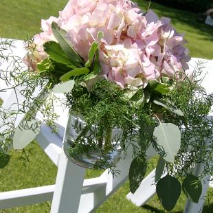 AM0606-Pink Hydrangea and Soft Greenery Ceremony Chair Arrangement