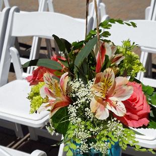 CF0746-Blue Mason Jar with Coral and Green Flowers