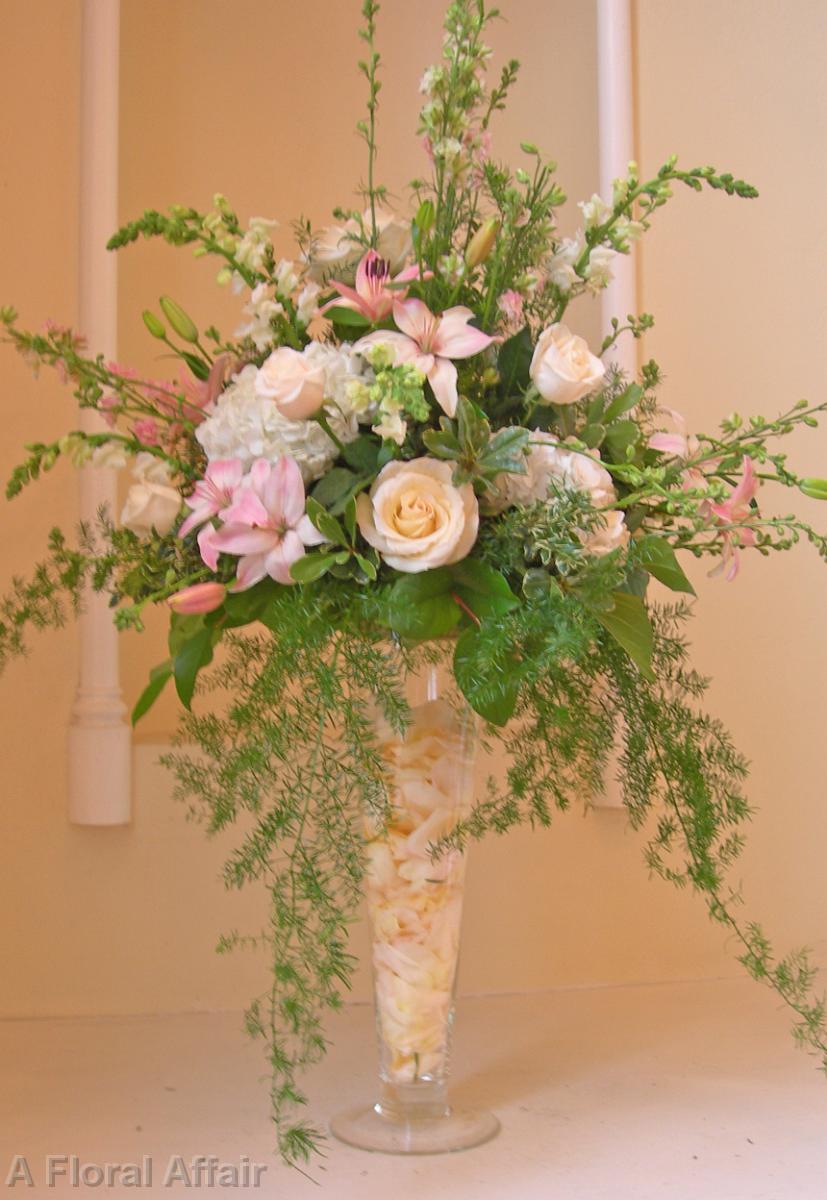 CF0236-Tall Soft Pink and Ivory Wedding Ceremony Arrangement