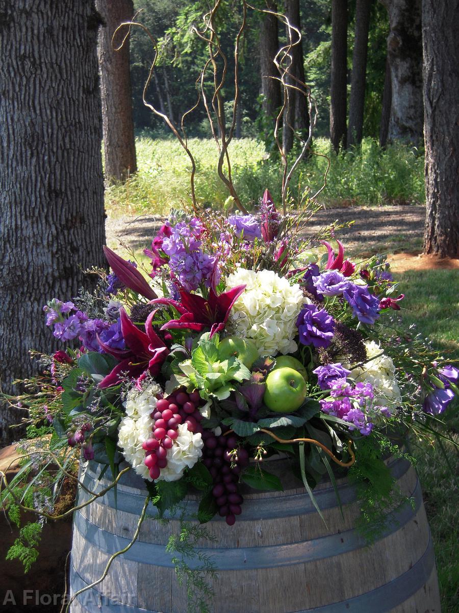 CF0407-Flower Arrangement on Wine Barrel