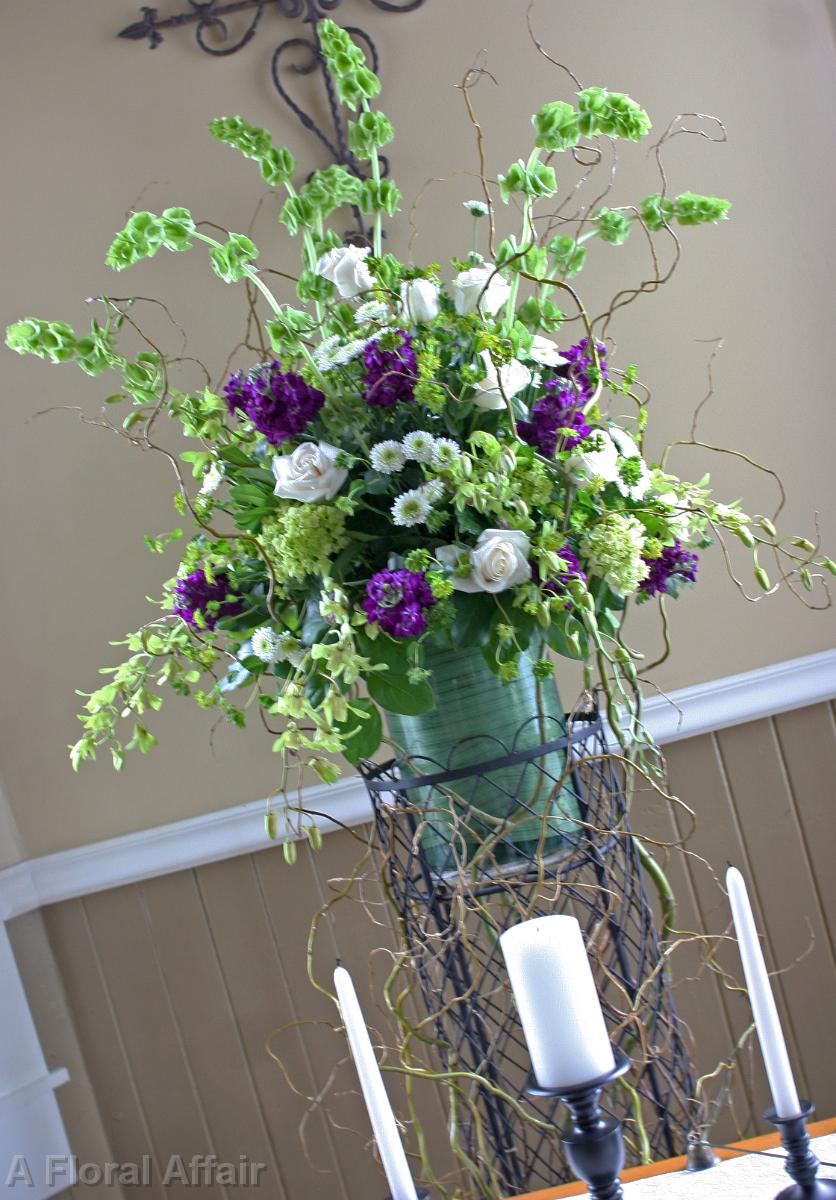 CF0605-Tall Green and Purple Wedding Ceremony Arrangement