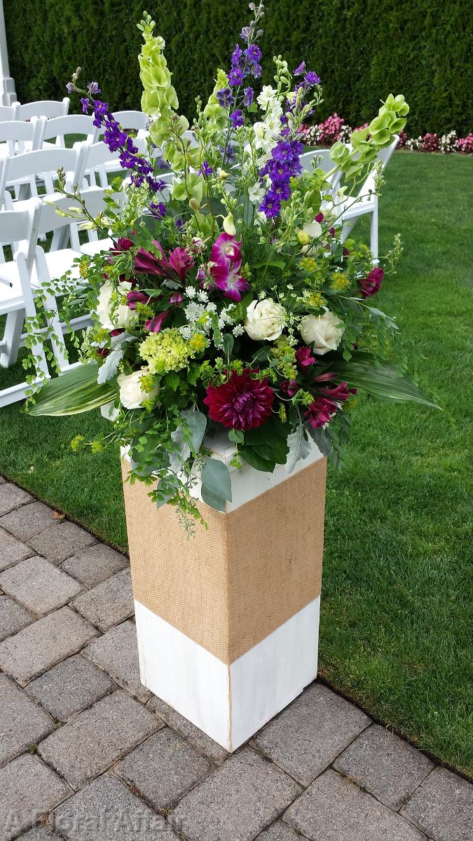 CF0707-Plum, Purple, White and Green Ceremony Aisle Arrangement