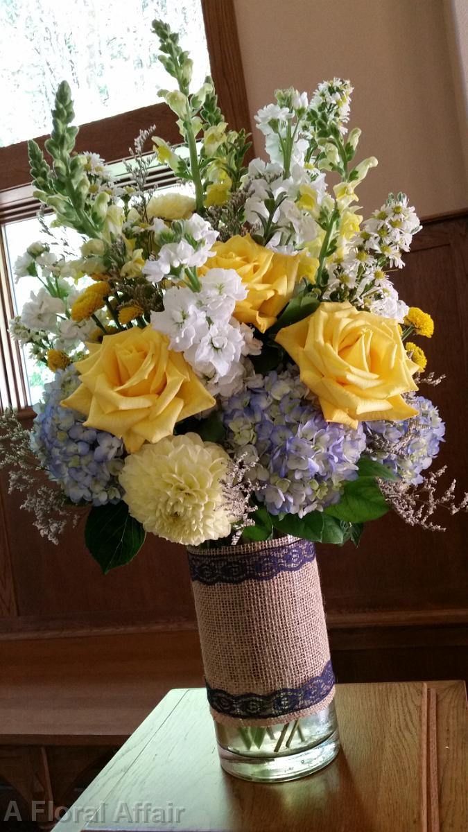 CF0791-Rustic Yellow, White and Blue Wedding Arrangement