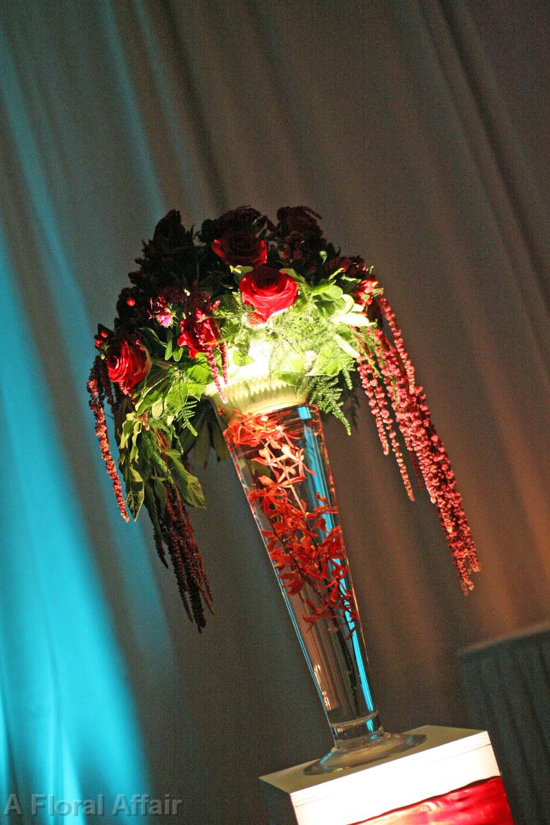 CF0856-Red Mokara Orchid and Rose Wedding Arrangement