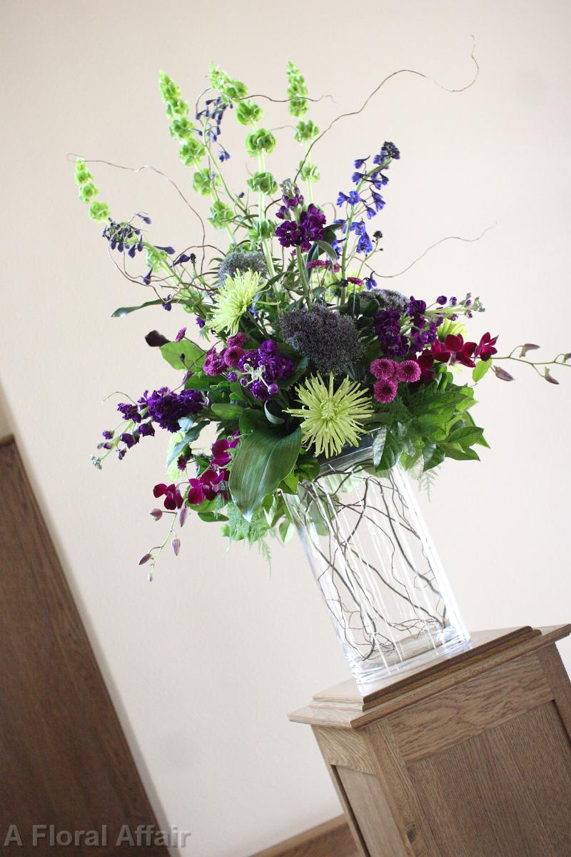 CF0858-Stylish, Modern, Ceremony Arrangement in Shades of Purples and Green