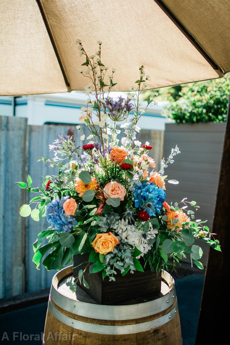 CF09289-Rustic Arrangement on Wine Barrel