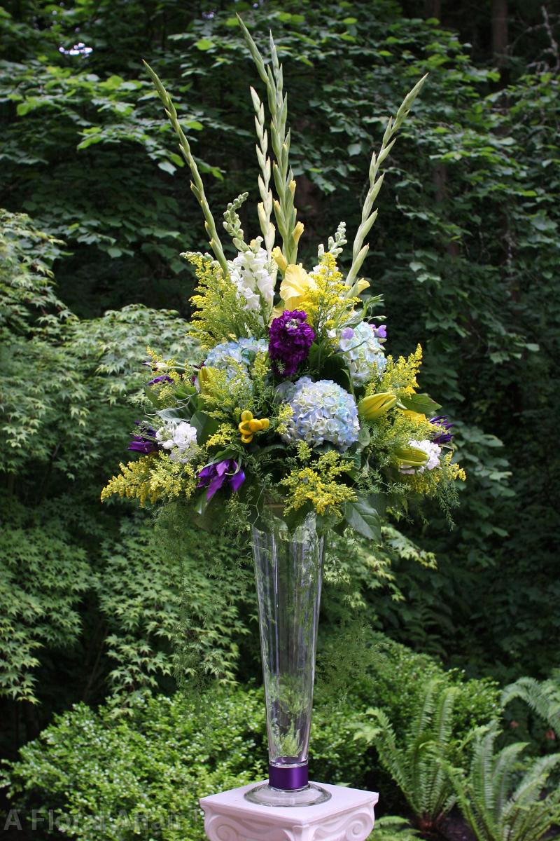 CF6731-Tall Yellow, Purple and Blue Garden Wedding Arrangement