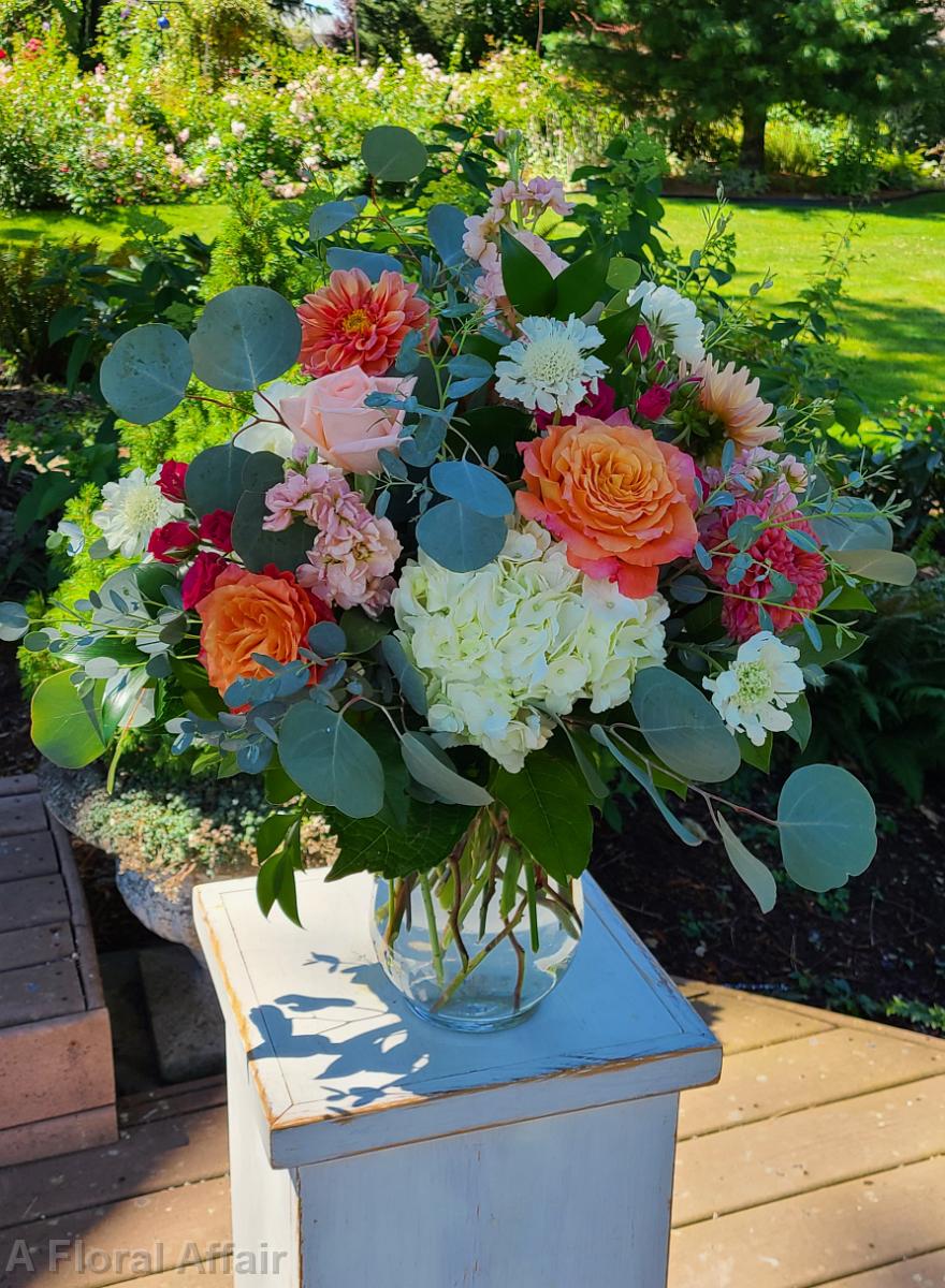 CF9370- Coral and White Ceremony Arrangement