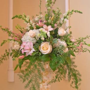 CF0236-Tall Soft Pink and Ivory Wedding Ceremony Arrangement