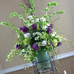 CF0605-Tall Green and Purple Wedding Ceremony Arrangement