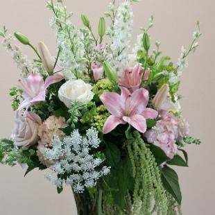 CF0706-Pink and White Ceremony Arrangement with Hanging Amaranthus