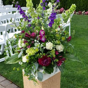 CF0707-Plum, Purple, White and Green Ceremony Aisle Arrangement