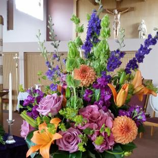 CF0764-Rustic Natural Purple and Orange Alter Arrangement