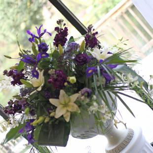 CF0848-Purple Iris and Lily Urn Wedding Ceremony Bouquet