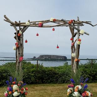 CF0918-Driftwood Wedding Arbor in Coral and Blues