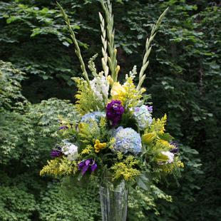 CF6731-Tall Yellow, Purple and Blue Garden Wedding Arrangement