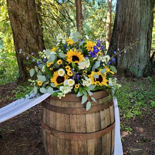 CF9340-Sunflowers with White and Blue Ceremony Arrangement