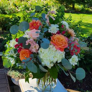 CF9370- Coral and White Ceremony Arrangement