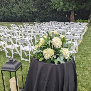 CF9372-White Hydrangea Wine Barrel Arrangements