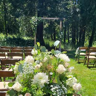 CF9374- White and Blush Wine Barrel Arrangement For Wedding Ceremony