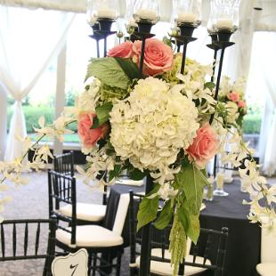 RF1094-Pink, Green, and White, Elegant Garden Candelabra Centerpiece