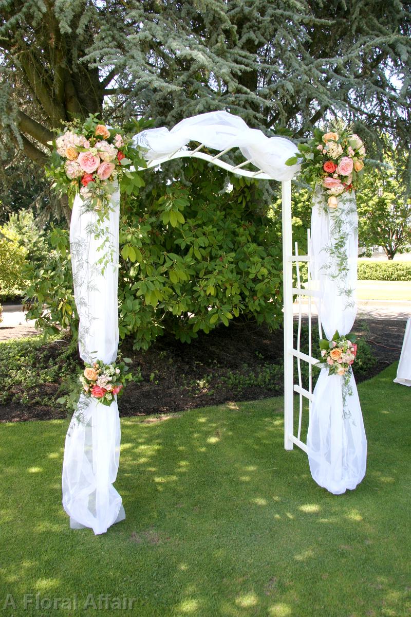 CF0810-Wedding Arch with White Chiffon and Flowers