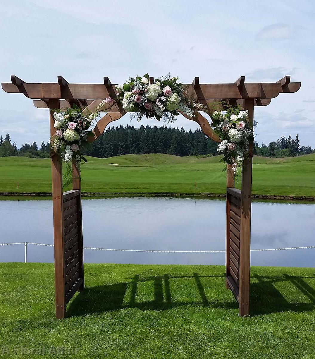 CF0824-Wood Wedding Arch with Blush and White Flowers