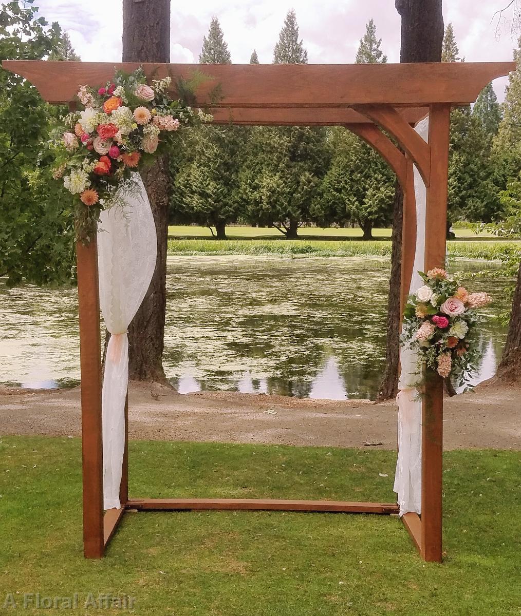 CF09248-Wood Arbor with Peach and Coral Floral Swags