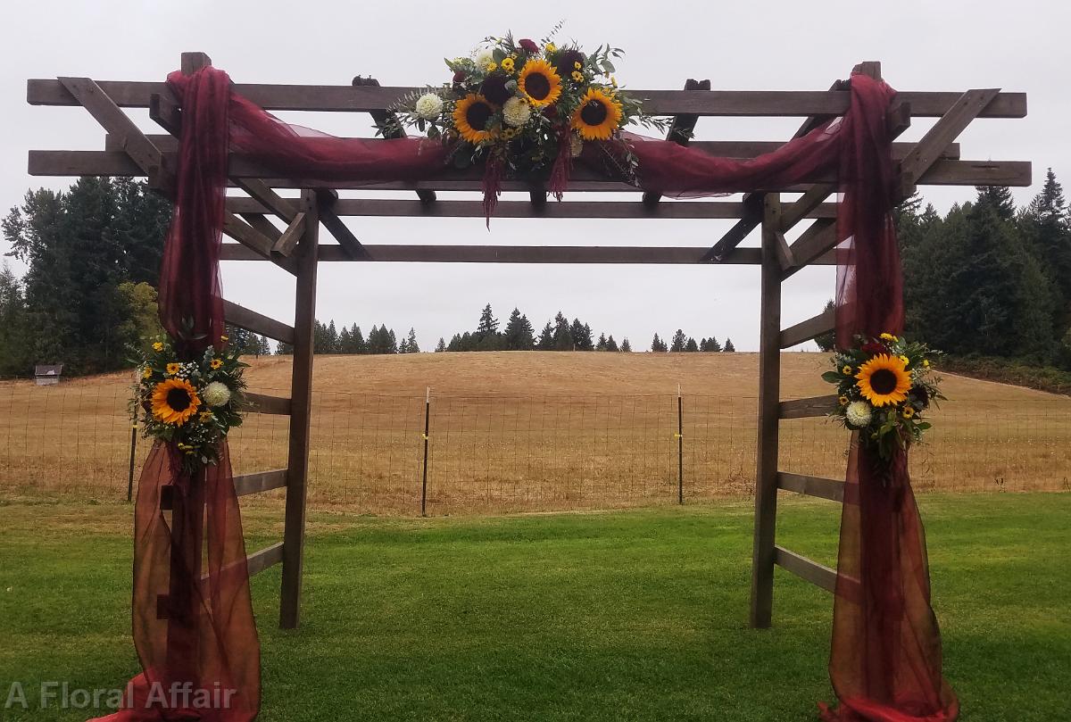 CF09274-Rustic Wedding Arbor with Sunflowers and Burgundy Flowers