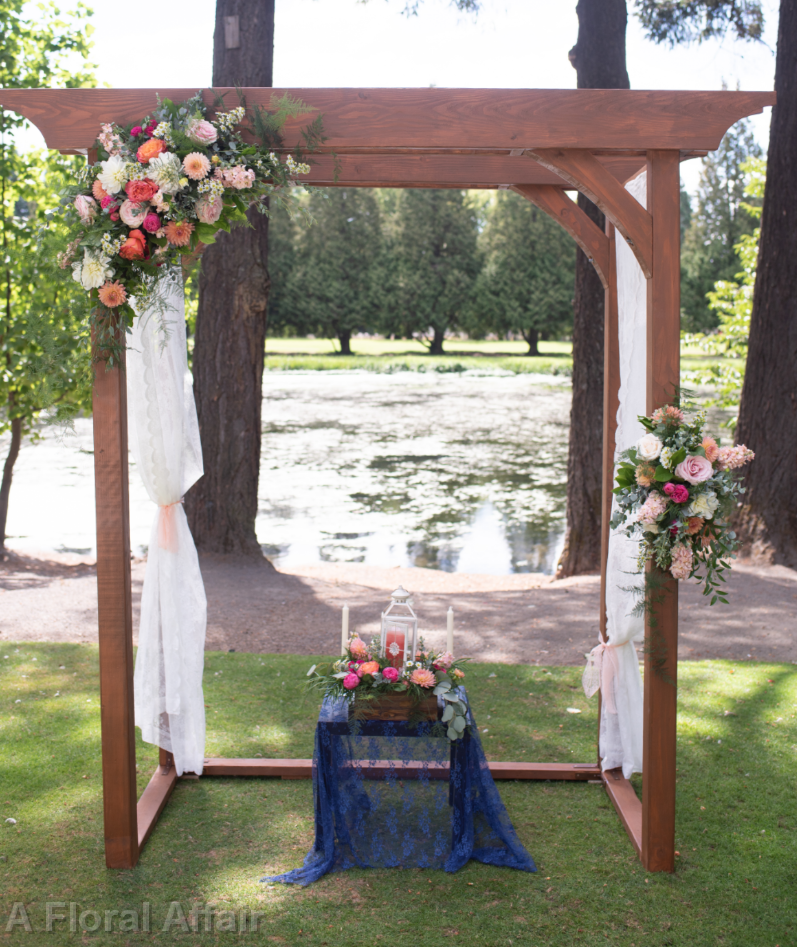 CF09290-Wood Arbor with Coral and Pink Floral Sprays