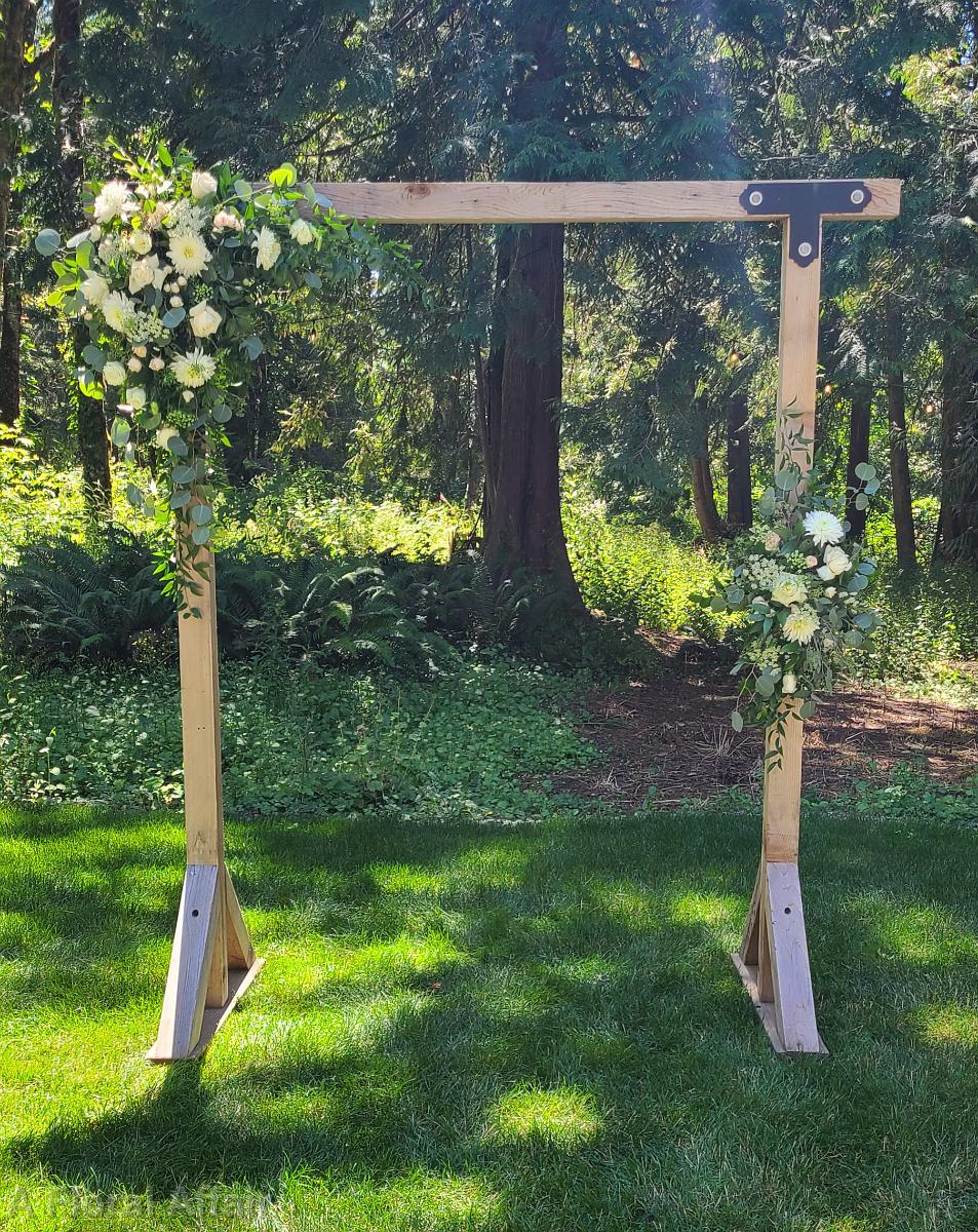 CF9373- White and Green Ceremony Flowers on Natural Wood Arbor