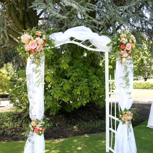 CF0810-Wedding Arch with White Chiffon and Flowers