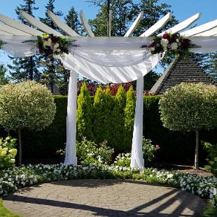 CF0911-White Chiffon and Purple Floral Wedding Arbor